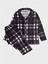 Baba-Oğul Pamuklu Süet Kumaş Kahverengi Ekose Desenli Gömlek Yaka Düğmeli Pijama Takımı 1