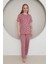 Kadın Kısa Kollu Pembe Pijama Takımı Kalpli 2