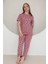 Kadın Kısa Kollu Pembe Pijama Takımı Kalpli 3