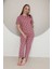 Kadın Kısa Kollu Pembe Pijama Takımı Kalpli 4