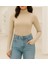 Yumuşak Dokulu Pamuk Dokuma Uzun Kol Dik Yaka Parmak Geçmeli Body Modal T-Shirt 1