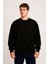 Siyah Üç Iplik Şardonlu Bisiklet Yaka Oversize Erkek Sweetshirt 1