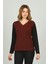 Kadın V Yaka Desenli Uzun Kol Bluz 23620 Bordo 1