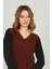 Kadın V Yaka Desenli Uzun Kol Bluz 23620 Bordo 2