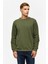 Haki Regular Düz Bisiklet Yaka Sweatshirt 3