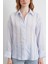 Organze Çizgili Gömlek Mavi 4