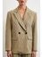 Çift Düğmeli Keten Blazer Ceket Haki 4