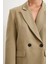 Çift Düğmeli Keten Blazer Ceket Haki 5