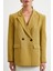 Çift Düğmeli Keten Blazer Ceket Olive 4