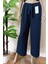 Kadın Lacivert Dökümlü Krep Kumaş Beli Lastikli Bol Paça Pantolon 3