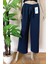 Kadın Lacivert Dökümlü Krep Kumaş Beli Lastikli Bol Paça Pantolon 5