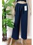 Kadın Lacivert Dökümlü Krep Kumaş Beli Lastikli Bol Paça Pantolon 6
