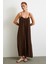 Askılı Piliseli Geniş Elbise Kahve 1