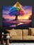 Renkli Gökyüzünde Büyük Ağaç Dekoratif Kanvas - Mdf Ahşap Tablo 5