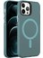 Apple iPhone 12 Pro Kılıf Omsy Magsafe Şarj Özellikli Buzlu Transparan C-Pro Sert Kapak-Koyu Yeşil 1