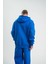 Unisex Double Oversize Kapşonlu Basic Sweatshirt - Mavi 2