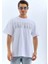 Unisex Oversize Taşlı Bisiklet Yaka T-Shirt - Beyaz 4