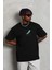 Unisex Oversize Baskılı Bisiklet Yaka T-Shirt - Siyah 1