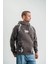Double Oversize Kapşonlu Şimşek Pano Baskılı Sweatshirt - Füme 1