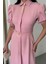 Yaka Düğme Detaylı Elbise- Pembe 3