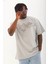Unisex Oversize Taşlı Bisiklet Yaka T-Shirt - Gri 1