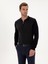 Erkek Lacivert Slim Fit Pamuk Karışımlı Fermuarlı Polo Yaka Triko Kazak 50318948-VR033 1