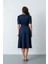 Kadın Lacivert Balon Kol Midi Saten Elbise 5