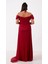 Kadın Bordo Kayık Yaka Drapeli Yırtmaçlı Uzun Simli Abiye Elbise 5