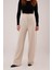 Yüksek Bel Bol Paça Krep Krem Pantolon 2