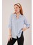 Cep Detay Çizgili Oversize Mavi Gömlek 4