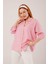 Cep Detay Çizgili Oversize Pembe Gömlek 1