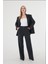 Kadın Siyah Poliviskon Blazer Ceket Pantolon Takım 1