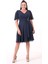 Kadın Lacivert V Yaka Taşlı Büyük Beden Şifon Abiye Elbise 3