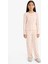 Kız Çocuk Pijama Takımı Fitilli Kaşkorse Kalp Desenli Uzun Kollu Üst Uzun Alt F7276A825AU 1