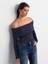 10808 Bardot Yaka Fitilli Simli Triko Kazak-Lacivert 1