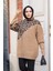 Desenli Camel Tesettür Triko Kazak Tunik 8818C 2