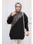 Desenli Siyah Tesettür Triko Kazak Tunik 8818S 2