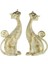 2’li Dekoratif Kedi Biblo Seti – Gold, Bronz, Gümüş, Krem Renkli Polyester Döküm Ev ve Ofis Aksesuarı (20X19 Cm) 2