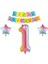 Gökkuşağı Konsepti 1 Yaş Doğum Günü Parti Kutlama Seti; Rakam ve Yıldız Folyo, Banner 1