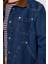 Kadife Yaka Denim Ceket LRW0003 Koyu Mavi 4