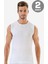 Erkek Pamuklu Beyaz Tişört Sıfır Kol Sıfır Yaka Kolsuz Atlet 2'li Paket 6