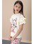 Krem Fırfır Detaylı Tişörtlü Çiçek Baskılı Şortlu Kız Çocuk Takım 21100 4