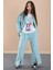 Yeşil Kız Çocuk Çiçek Baskılı Gömlekli Jogger Pantolonlu 3lü Takım 20475 3