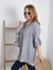 Kadın Keten Oversize Gömlek Hakim Yaka Cep Pul Detay Patlı Kol 2