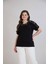 Kadın Siyah Taş Çiçek Detaylı Şık Kısa Kollu Büyük Beden Bluz 2