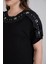 Kadın Siyah Taş Çiçek Detaylı Şık Kısa Kollu Büyük Beden Bluz 3