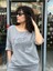 Kadın Keten Bluz Yuvarlak Yakalı Aplike Pullu Papatya Desenli 3/4 Kollu Oversize %100PAMUK 2
