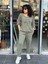 Kadın Keten Bluz Yuvarlak Yakalı Aplike Pullu Papatya Desenli 3/4 Kollu Oversize %100PAMUK 5