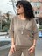 Kadın Oversize Keten Bluz Kolları ve Eteği File Detaylı Cepli Oversize %100 Pamuk 3