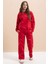 Kırmızı Kız Çocuk Desenli 3 Iplik Şardonlu Geniş Paça Eşofman Takımı 22645 1